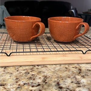 Set of 2 Pier1 Oversized Orange Ceramic Mugs
